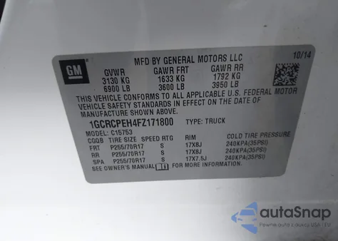 2015 Chevrolet Silverado 1500 Wt z USA, uszkodzony, nr VIN 1GCRCPEH4FZ171800